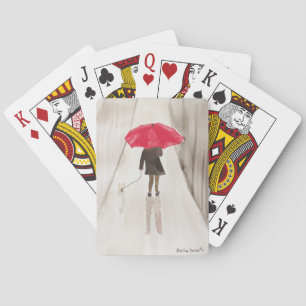 Dame mit roter Schirmkunst Spielkarten