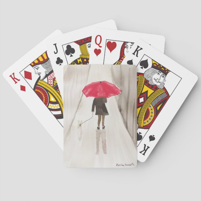 Dame mit roter Schirmkunst Spielkarten (Rückseite)