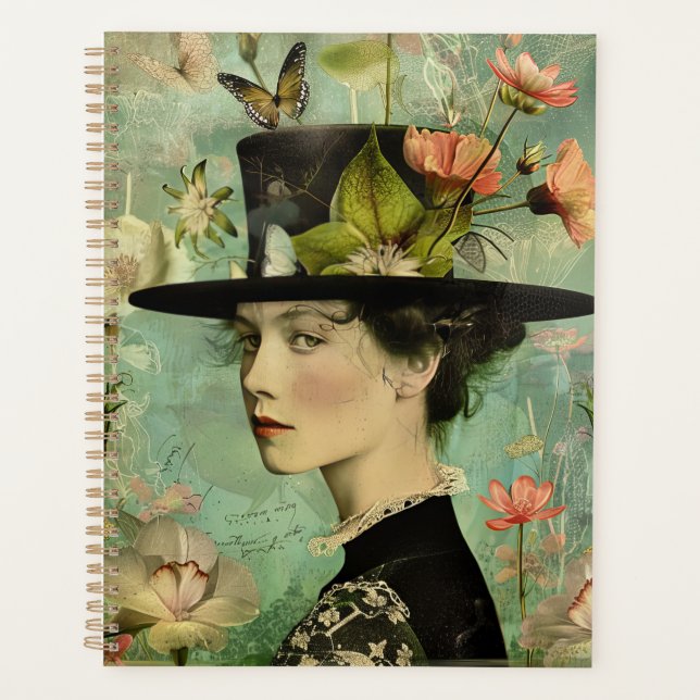 Dame mit Schmetterlingen und Blume Illustration Planer (Vorderseite)