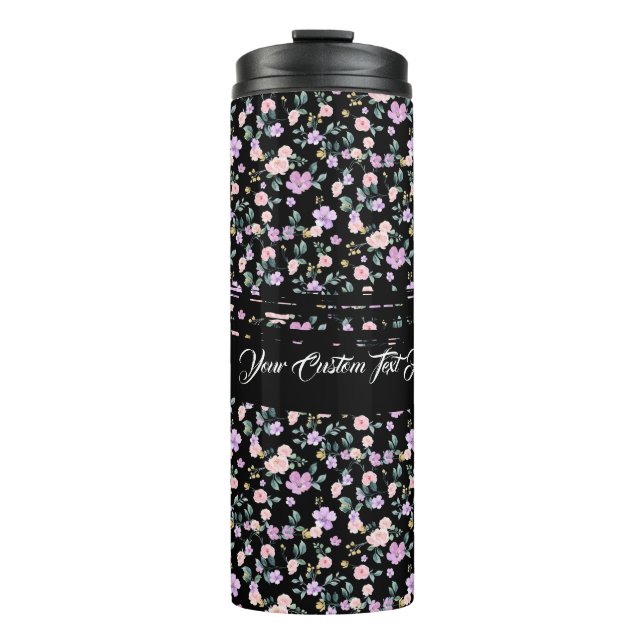 Dame mit schwarzer Blume Blumenmuster Thermosbecher (Vorderseite)