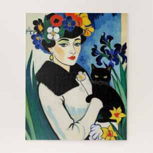 Dame mit schwarzer Katze