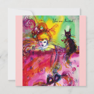DAME MIT SCHWARZER KATZE /Mardi Gras-Maskenparty Einladung