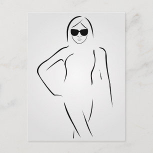 Dame mit Sonnenbrille und Badeanzug Postkarte