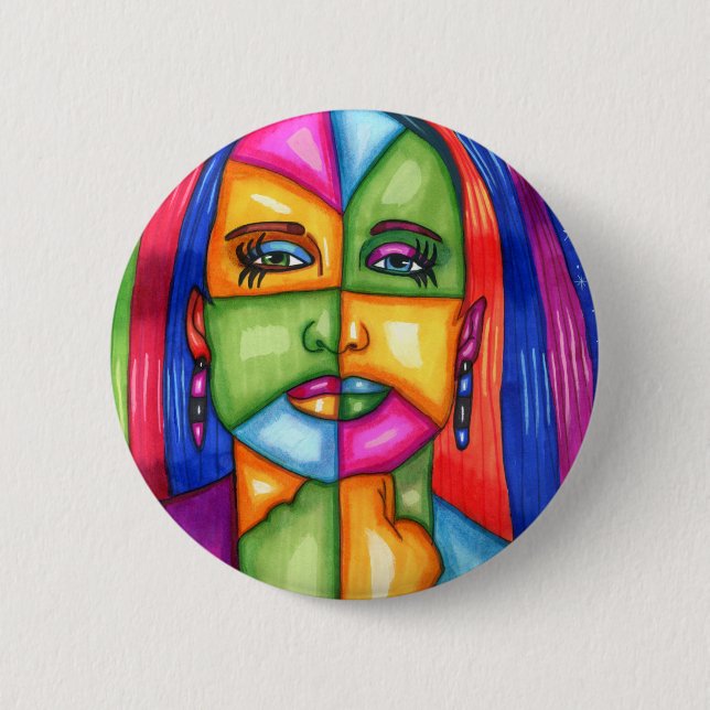Dame of the Stars Abstrakte Frauenkunst Button (Vorderseite)