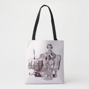 Dame trinkt Tee Tasche