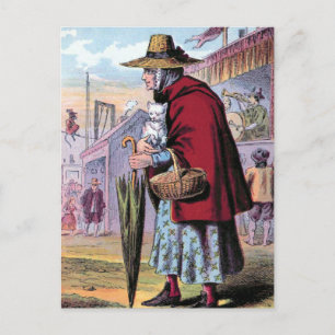 Dame Trot kauft die Vintage-Katzen-Illustration Postkarte
