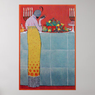 DAME UND FRÜCHTE-TISCH-SET ART DÉCO SCHÖNHEIT MODE POSTER
