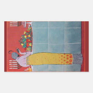 DAME UND FRÜCHTE-TISCHSET ART DÉCO SCHÖNHEIT MODE RECHTECKIGER AUFKLEBER