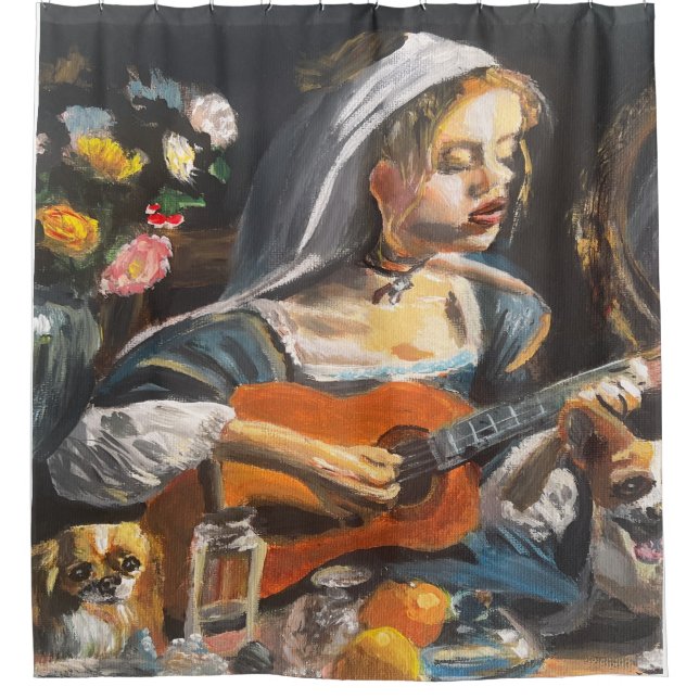 Dame und Gitarre Duschvorhang (Vorderseite)