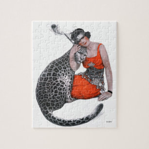 Dame und Leopard