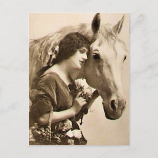 Dame und Pferd Postkarte