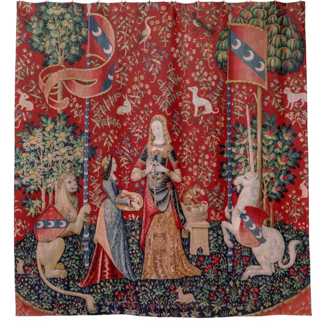 Dame und Unicorn mittelalterlicher Geruch Duschvorhang (Vorderseite)
