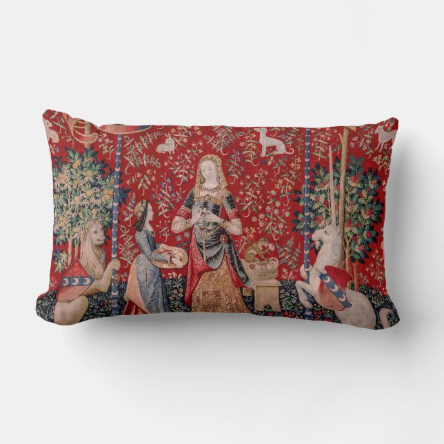 Dame und Unicorn mittelalterlicher Geruch Lendenkissen (Vorderseite)