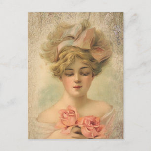 Dame Victorienne Classique Avec Carte Postale Rose
