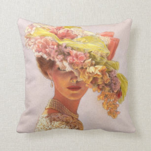 Dame victorienne de casquette floral de coussin de
