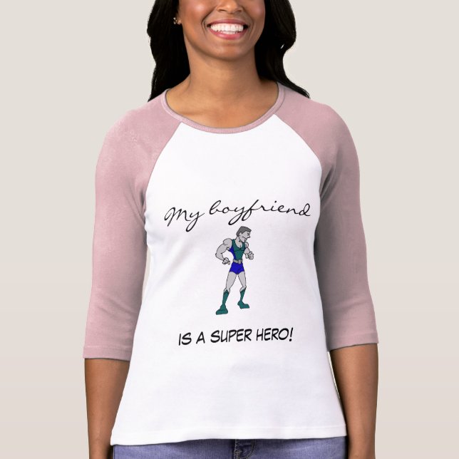 Damen 3/4 mein Freund ist ein Superheld! Eisen T-Shirt (Vorderseite)