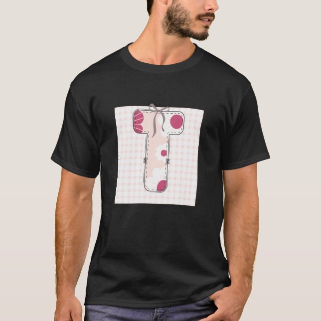 Damen Anfangsbuchstabe 'T' Patchwork Rosa Blumen S T-Shirt (Vorderseite)