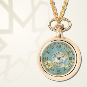 Damen-Armbanduhr mit Aquamarineinfassung und römis Armbanduhr