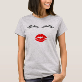 Damen-Augen-Peitschen und Lippenstift-Kuss T-Shirt