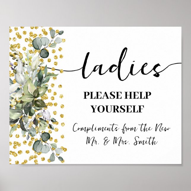 Damen Bad Hochzeitsempfang Eukalyptus Gold Poster (Vorne)