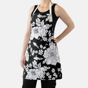 Damen Blumenmuster in Schwarz und Weiß Schürze