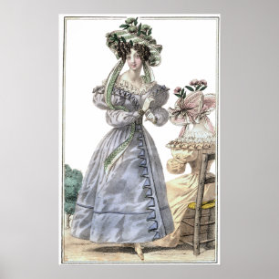 Damen des Biedermeier Mode-Druck-1835 in den Hüten Poster