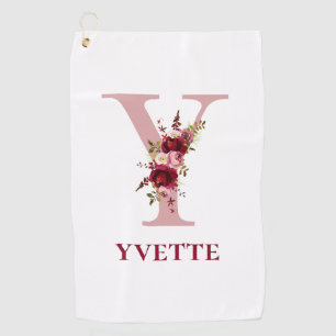 Damen Erröten Rosa Florale Anfangsbuchstabe Y und Golfhandtuch