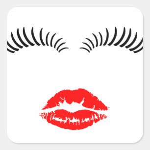 Damen Eye Lashes und LipStick Kiss Quadratischer Aufkleber