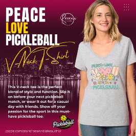Damen-Frieden-Liebe-Pickleball-V-Ausschnitt T-Shir T-Shirt