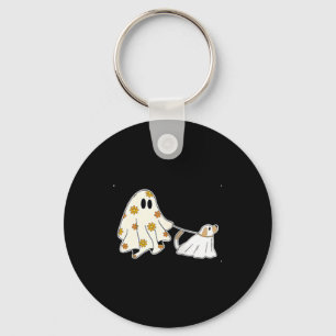 Damen-Geisterhund-Hundefreunde-Halloween-V-Ausschn Schlüsselanhänger