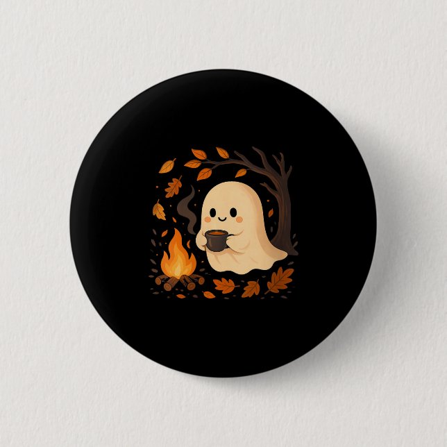 Damen Ghost By Campfire Mit Tasse V-Ausschnitt  Button (Vorderseite)