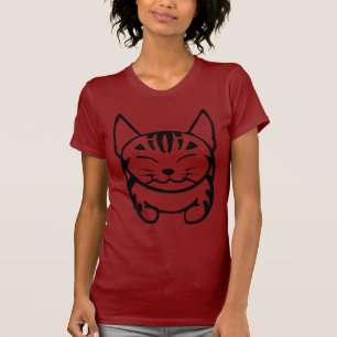 Damen-glücklicher Katzen-T - Shirt (schwarzer