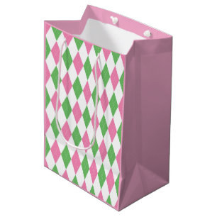 Damen-Golf-Liga-Geschenktasche – Pink & Grün Argyl Mittlere Geschenktüte