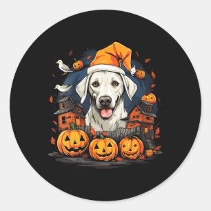 Damen Halloween Hund V-Ausschnitt T-Shirt1 Runder Aufkleber