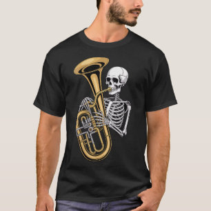 Damen Halloween Skelett Tuba Tubist V-Ausschnitt T-Shirt