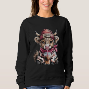 Damen Highland Cow Shirt Kaffee Sucht Süßes Gesche