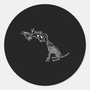 Damen-Hunde-Skelett Boop V-Ausschnitt Runder Aufkleber