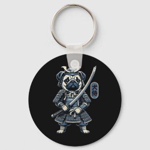 Damen Japanisch Samurai Dog Tattoo, Mops Dog Kawai Schlüsselanhänger