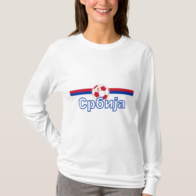Damen-lange Hülse des Serbien-Fußball-Fußball-2010 T-Shirt (Vorderseite)