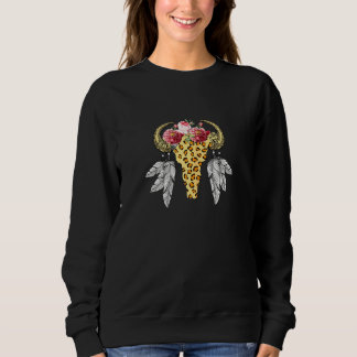 Damen Leopard Kuh-Schädel Grafik Frauen Cowgirl Sweatshirt