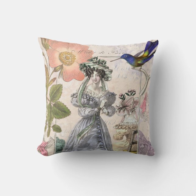 Damen Modusdes Paris Biedermeier in den Hüten Kissen (Vorderseite)