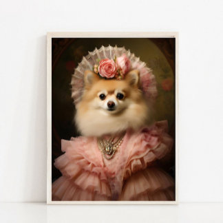 Damen-Pomeranian-Porträt, viktorianisches Tierport Poster