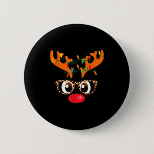 Damen-Rentier-Gesicht-Glas-Leopard-Weihnachtskostü Button