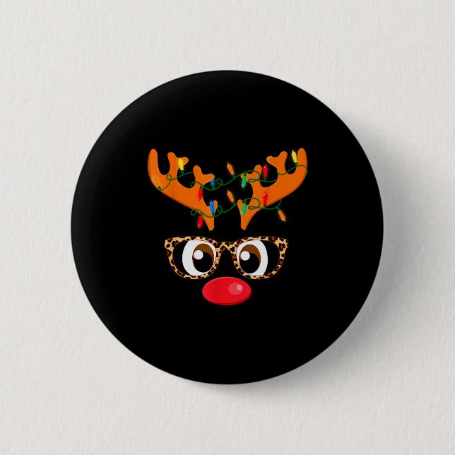Damen-Rentier-Gesicht-Glas-Leopard-Weihnachtskostü Button (Vorderseite)
