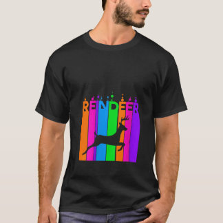 Damen-Rentier-Tier-Regenbogen-Blase mit Silhouette T-Shirt