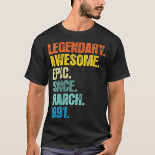 Damen Retro Legendary Seit März 1991 T 30 Jahr T-Shirt