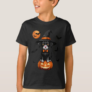 Damen Retro Schwarzer Hund Kürbis Halloween Kostüm T-Shirt
