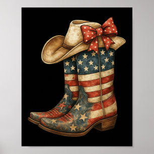 Damen Retro Western Cowboy Stiefel Cowgirl Amerika Poster