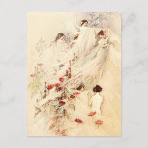 Damen sammeln Gaze für Kleider Postkarte