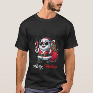 Damen Santa Panda Sonnenbrille Candy Cane Frohe We T-Shirt
